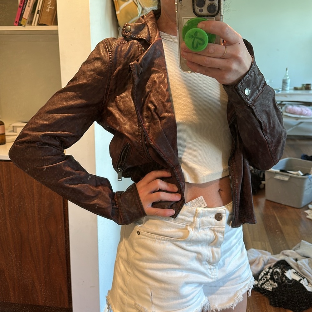Maroon colored leather jacket